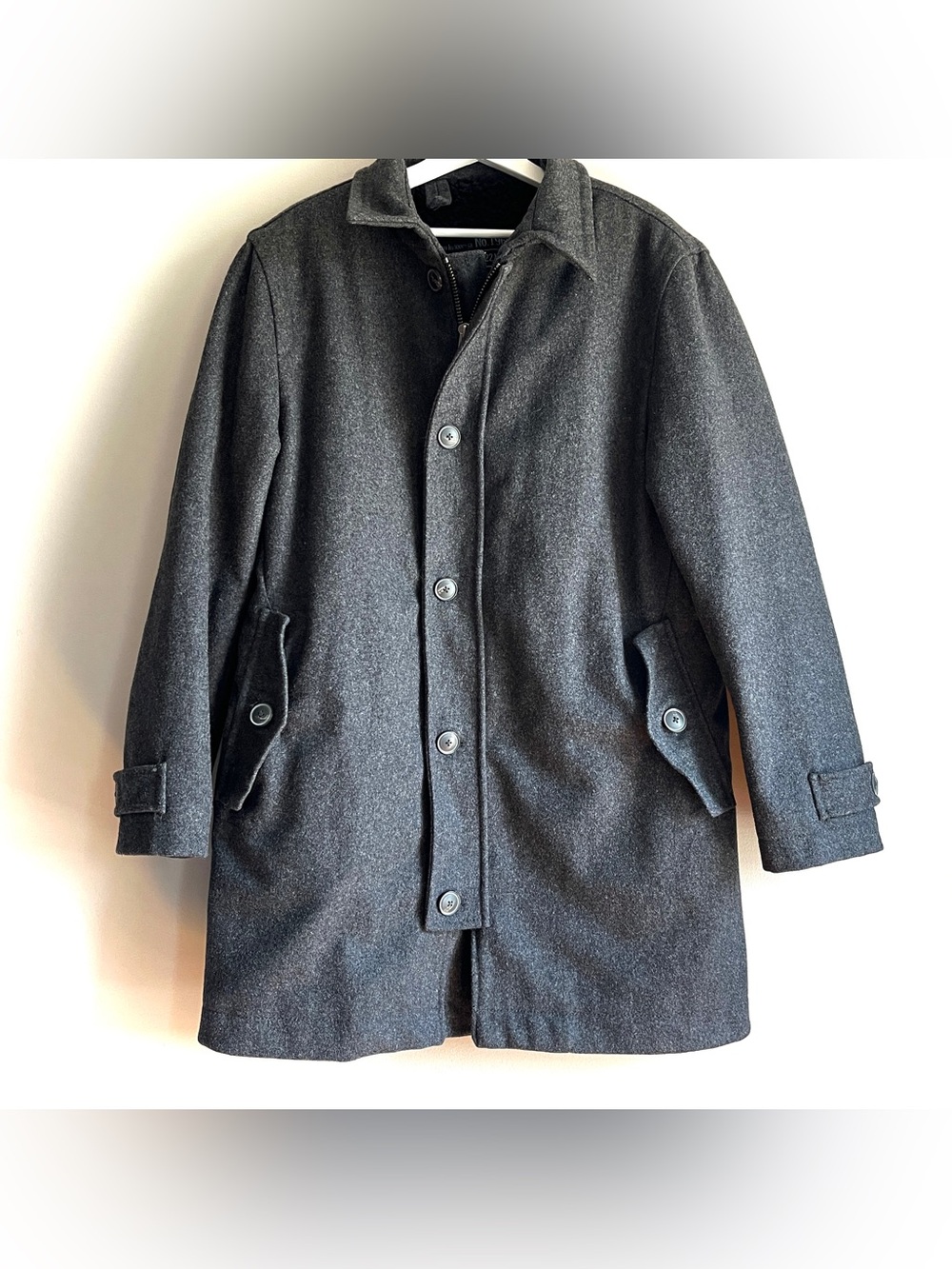 Gap Y2K wool blend pea coat mens large gray 1969 sherpa lining button zip front